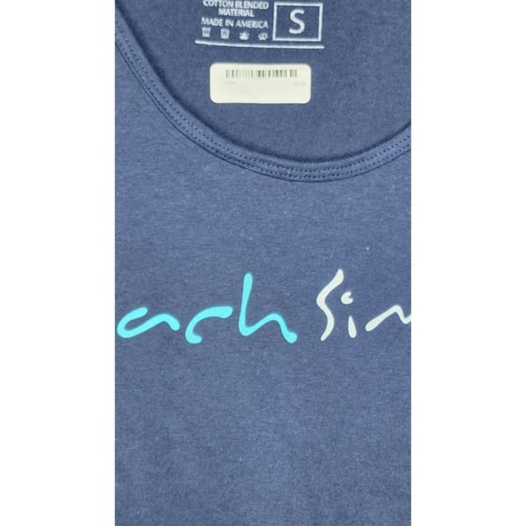 Beach Simple Logo Cotton Blend U.S.A Made Small Blue White Letters Tank Top - Picture 3 of 12